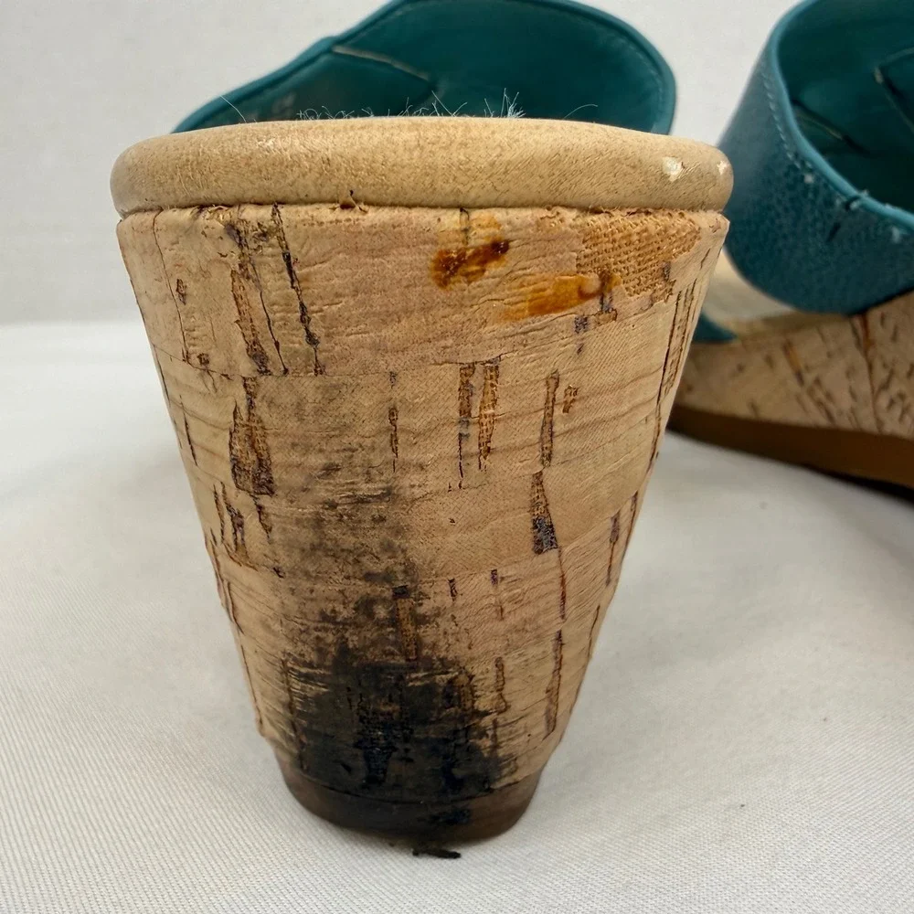 Hush Puppies Womens Teal Blue Textured Leather Cork Wedge Sandals HW05278-441 7